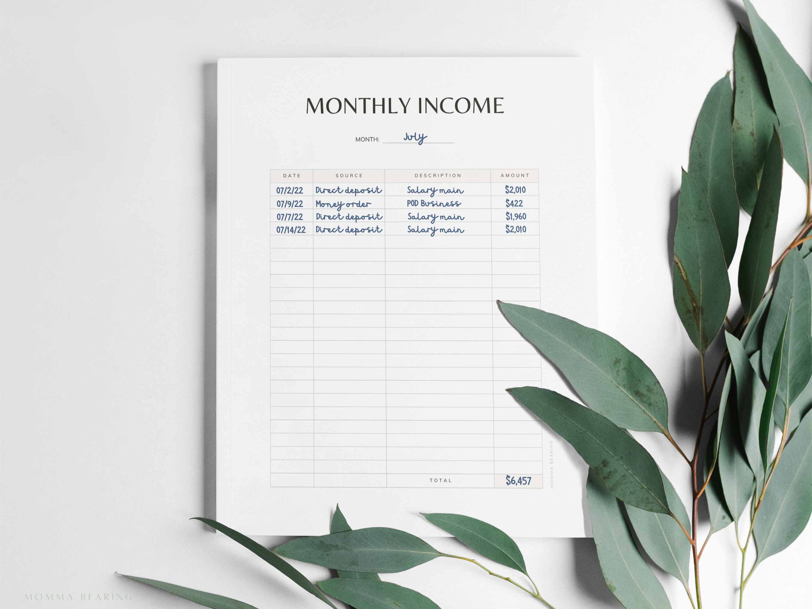 Irregular Income Sample Monthly Income Tracker Printable, Irregular Income Statement PDF ...