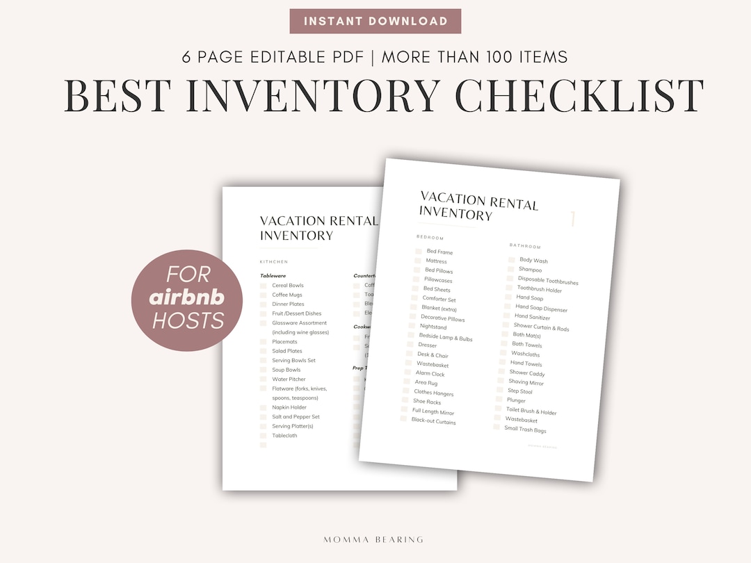 Vacation Rental Inventory Checklist Printable Short Term Etsy