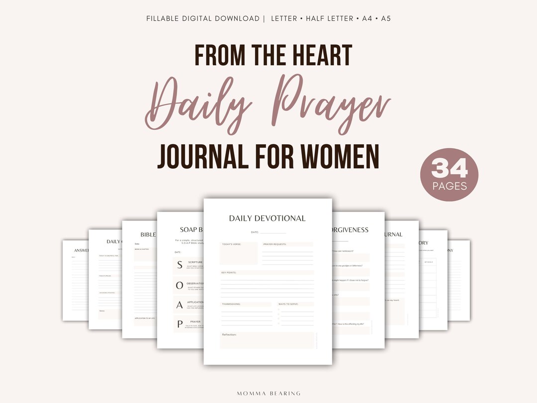Prayer Journal for Women Printable, Digital Faith Journal, Daily ...
