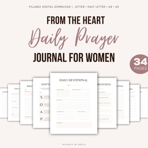 Prayer Journal for Women Printable, Digital Faith Journal, Daily Devotional, Prayer List, Gratitude Template, Editable Sermon Notes PDF