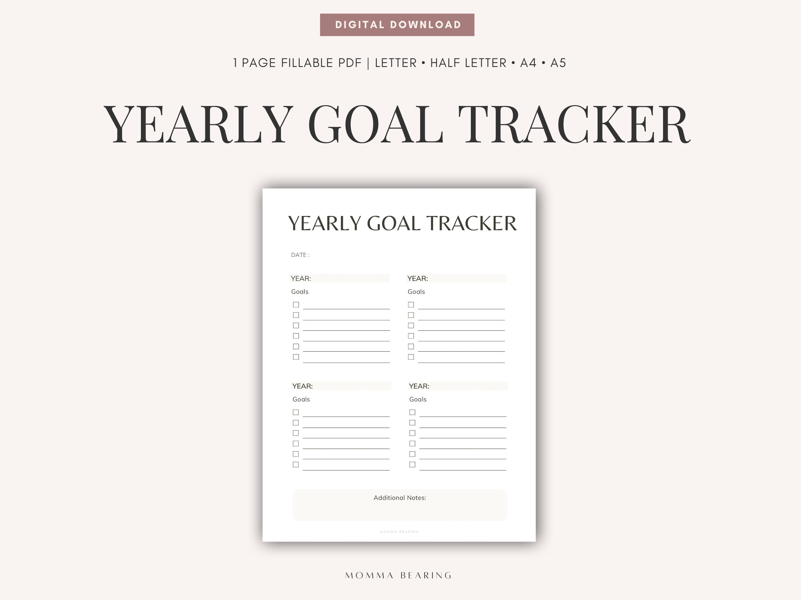 yearly goal tracker printable, annual goal setting kit 2024, 4