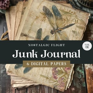 Whimsical Dragonfly Digital Paper, Printable Dragonfly Junk Journal, Vintage Decoupage Page, Cottagecore Craft Bundle, Mixed Media Collage