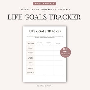 Printable Life Goals Tracker, Goal Setting Worksheet, New Year ...