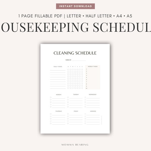 Daily Housekeeping Checklist Printable Etsy