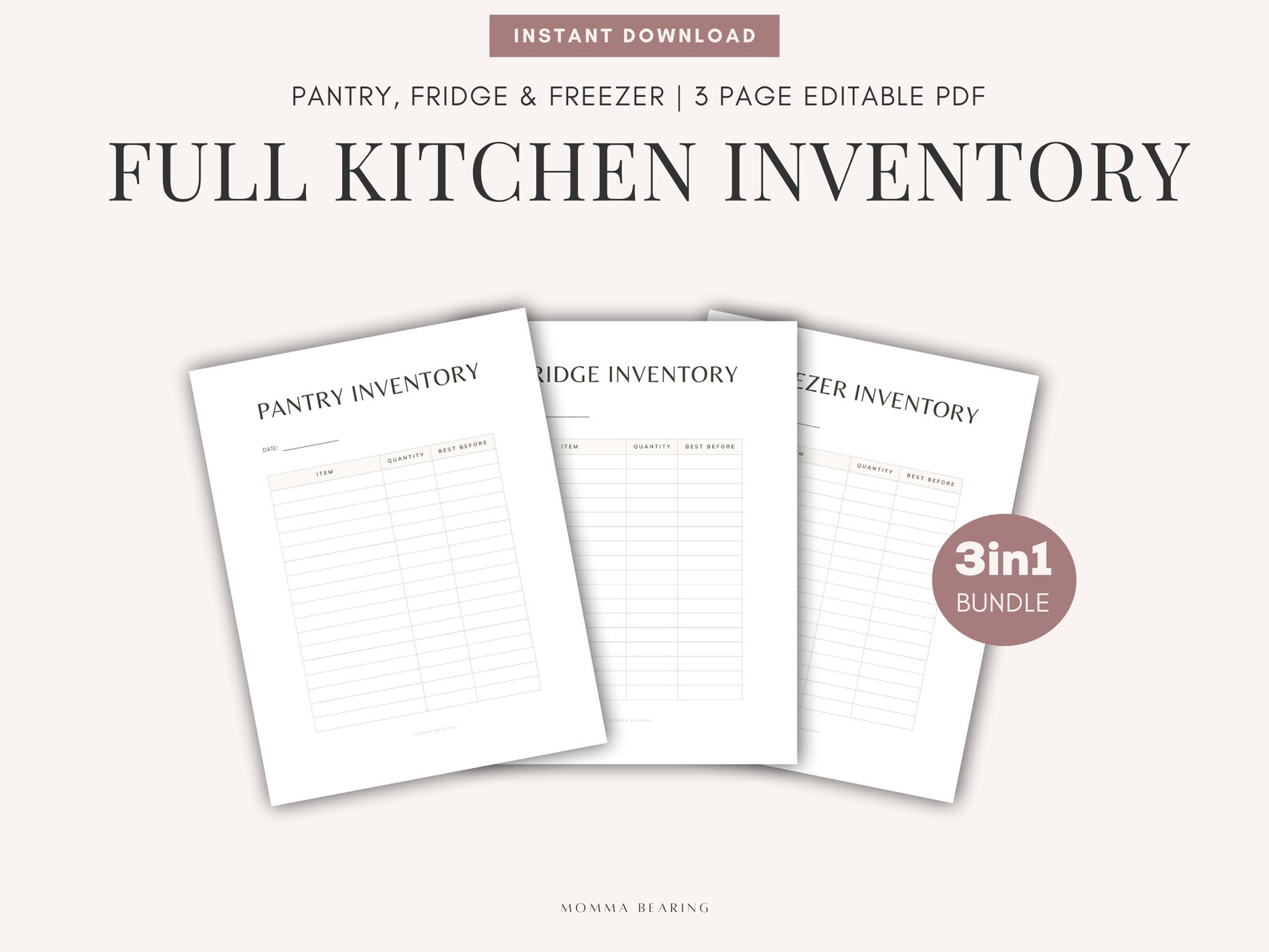 Easy Food Inventory System, Printable Pantry, Fridge & Freezer Log ...