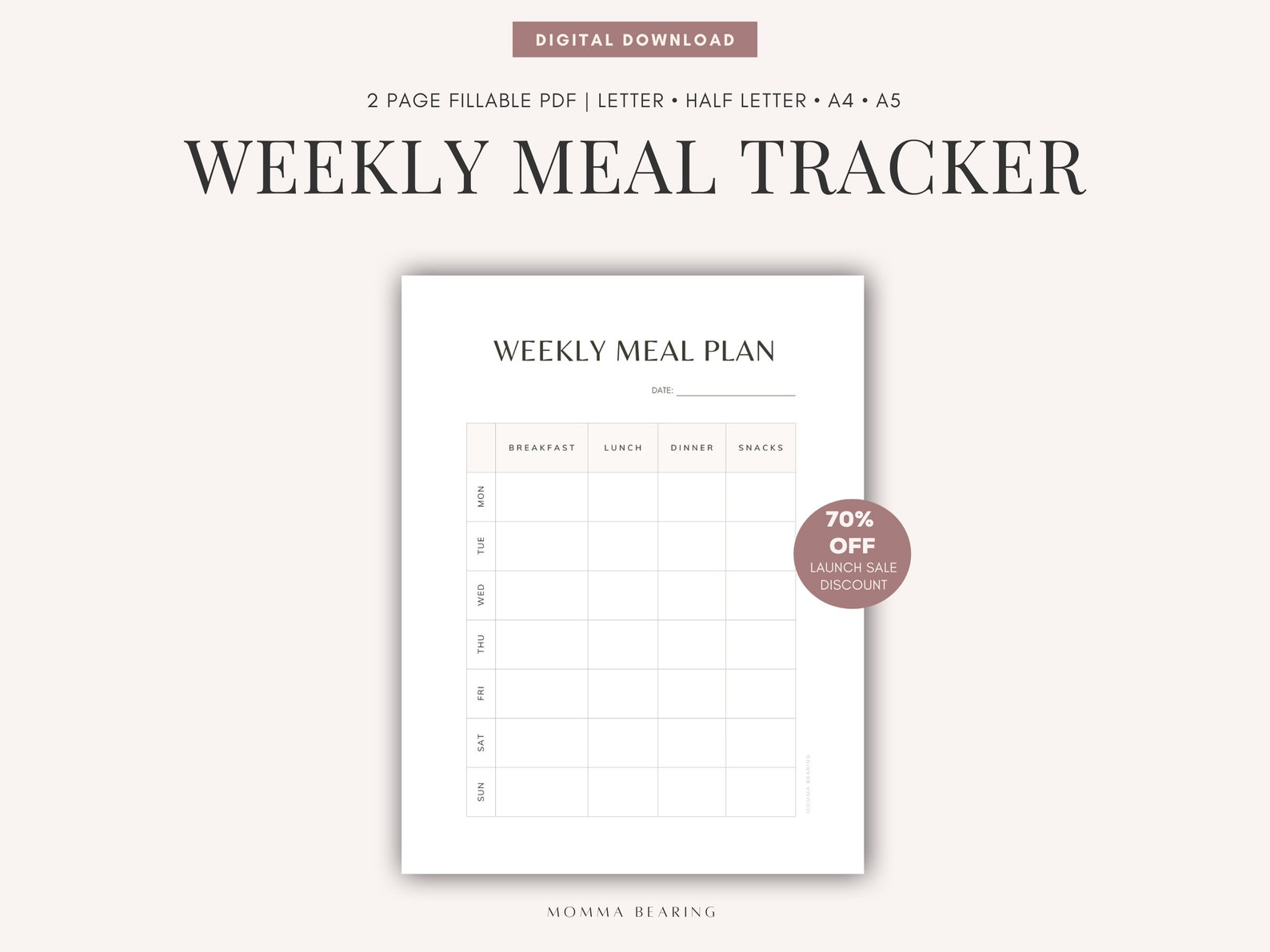 Weekly Meal Tracker Printable Meal Tracker Undated Food Journal Page weekly-meal-tracker-printable-meal-tracker-undated-food-journal-page