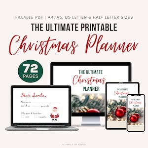 Printable Christmas Holiday Planner, Xmas Countdown, Minimalist Dear Santa Letter, Gift Shopping Tracker, Decor Budget A4, Baking To Do List