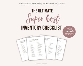 Super Host Inventory Printable Checklist, Short Term Vacation Rental Amenities, Host Essentials Customizable List PDF, Supplies What to Buy