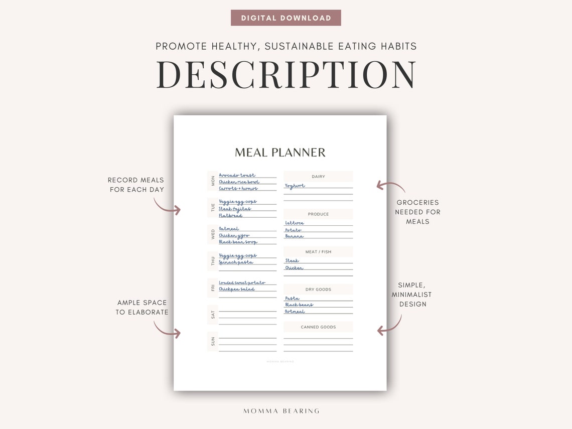 Simple Meal Planner Printable, Undated Weekly Healthy Meal Plan ...