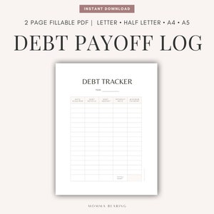 Printable Debt Payoff Log PDF, Digital Home Mortgage Tracker, Student Loan Payment Template, Debt Free Journey Goals, Credit Card Management