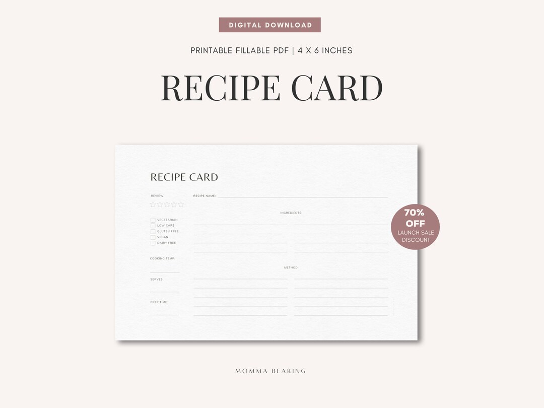 Simple Printable Recipe Card 4x6 Editable Blank Recipe Card Etsy