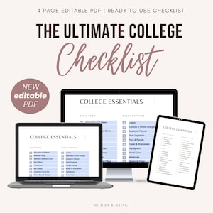 Editable College Essentials Checklist, Best Dorm Room Packing List A4 PDF, University Freshman Move-In Prep, Study Abroad Guide What to Buy