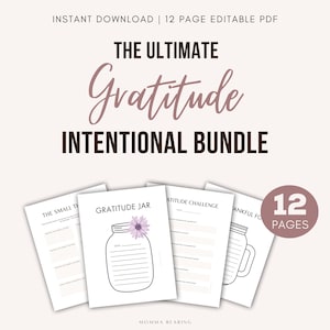 Paquete de hojas de trabajo de gratitud imprimibles, registro de actos de bondad, plantilla de cosas pequeñas, PDF de tarro de masón, libro de trabajo de autoterapia, descarga digital
