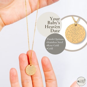 Collier carte des étoiles, cadeau de perte de grossesse | Carte des étoiles personnalisée par date collier fausse couche | Collier disque en or rose Maternité | Collier maman