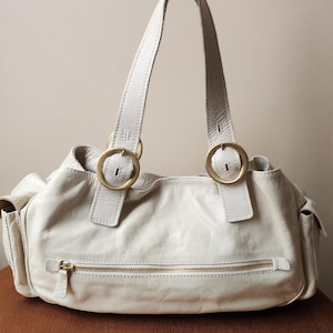 Francesco Biasia Beige Leather Handbag – Soft Italian Leather | Pre-Owned, Never Used | Designer Purse with Front Zipper Pocket