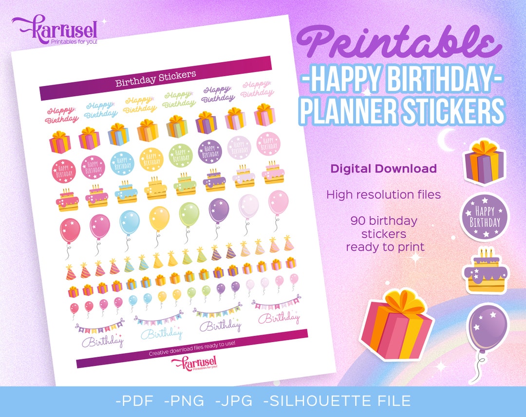 Happy Birthday Stickers Printable Stickers Planner Stickers - Etsy