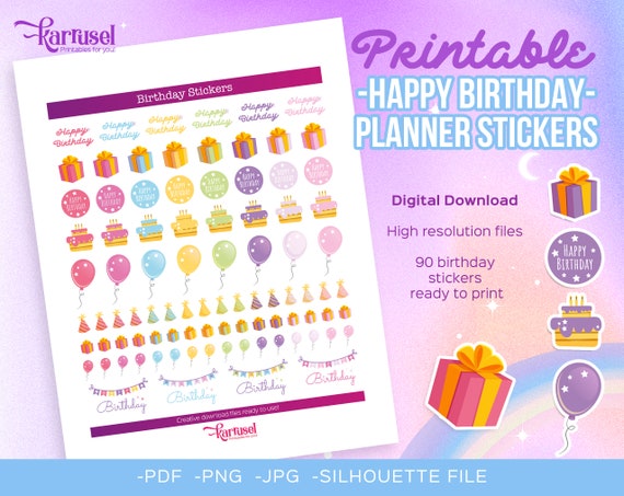 Happy Birthday Stickers Printable Stickers Planner Stickers - Etsy