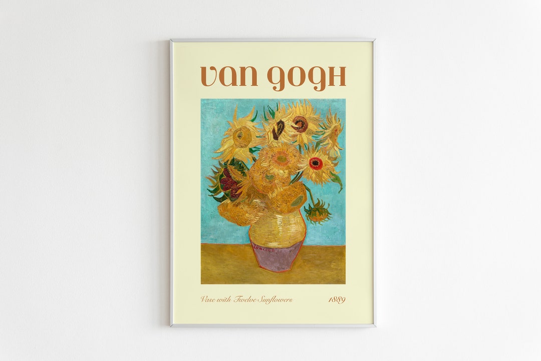 Van Gogh Sunflowers Print, Famous Artist Poster, Blue and Yellow Oil