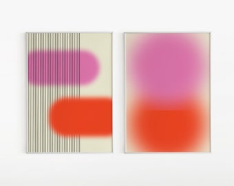 Set of 2 Vibrant Minimalistic Posters, Blurred Abstract Design, Pink and Red Gradient Wall Art, Modern High Quality Prints, Digital Download