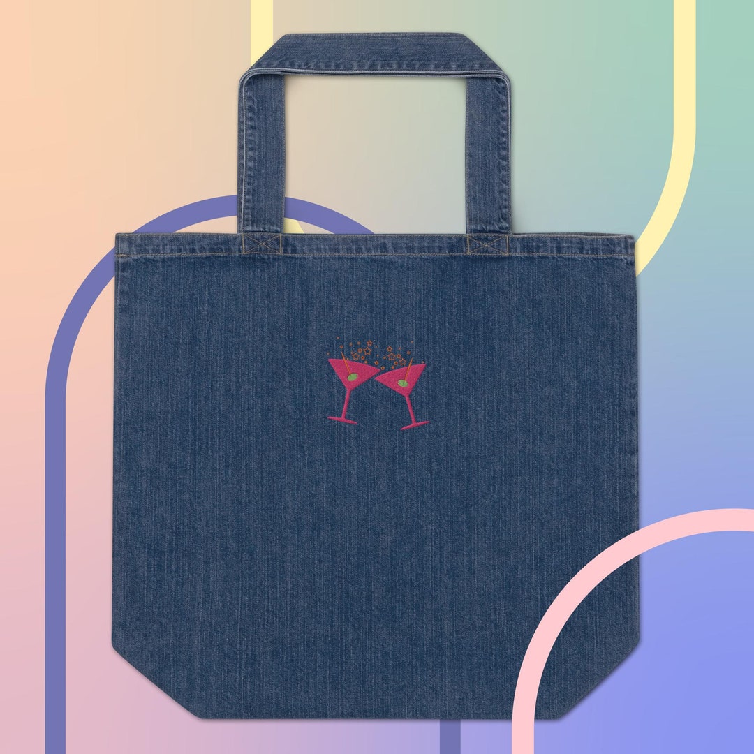 Martini Denim Tote Bag Etsy