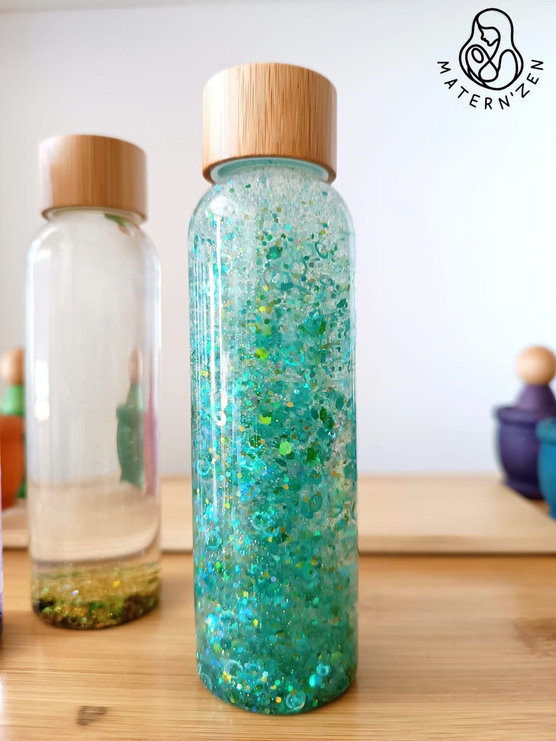 Biodegradable Circles and Glitter Liquid Sensory Bottle Aqua