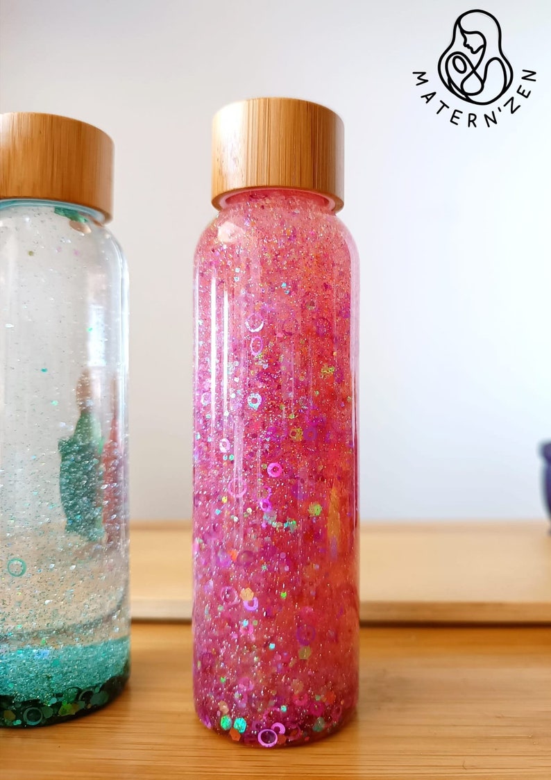 Biodegradable Circles and Glitter Liquid Sensory Bottle Rosa neón