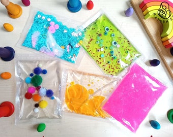 Pack of 5 sensory bags. A bag for a tactile sensation. Montessori Sensory Play