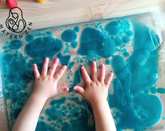 Colored Bubbles liquid sensory bag size XL. Montessori sensory game for babies and children. Sensory tile.