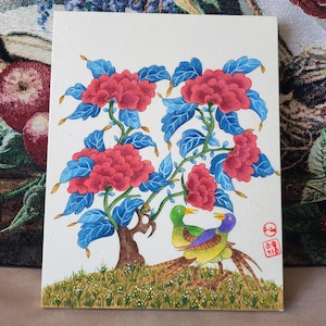 Two Birds. Korean Traditional Painting Minhwa.