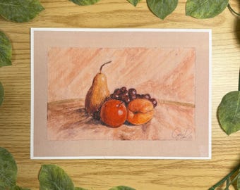 Vintage Impressionist Fruit Oil Pastel Art, Original Prints