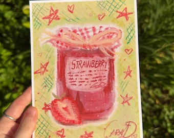 Strawberry Jam Oil Pastel Art Print, Summer Decor