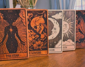 Tarot Card Bookend. Pair of two bookends. Dark Academia Fall Decor. Handmade Spiritual Home Decor for Witchy Library or Office