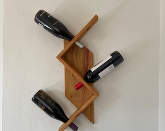 Wall Mounted Wine Rack: Rustic 6 Bottle Holder. Handmade with premium hardwoods.