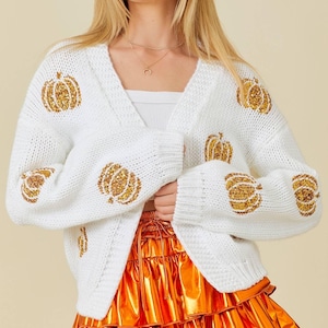 Sequin Pumpkin Round Neck Long Sleeve Sweatshirt