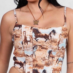 Pony Up Corset Top | Trendy Women’s Top | Horse Corset Top | Tie Back Top | Trendy Western Wear