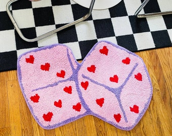 Lucky Lady Heart Dice Rug | Fun Accent Rug | Dorm Room Decor | Apartmemt Gift For Her