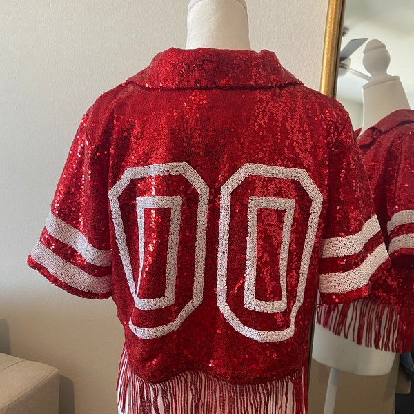 Red and White College GAMEDAY Sequin Fringe top | Texas Tech Top | Bama | UofH | Georgia Bulldogs | Cowboy Chic | Gifts For Her | Cropped