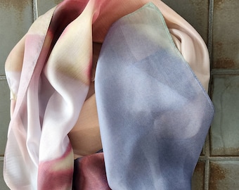 Long Silk Scarf: Abstract Floral Print, Ombre Design