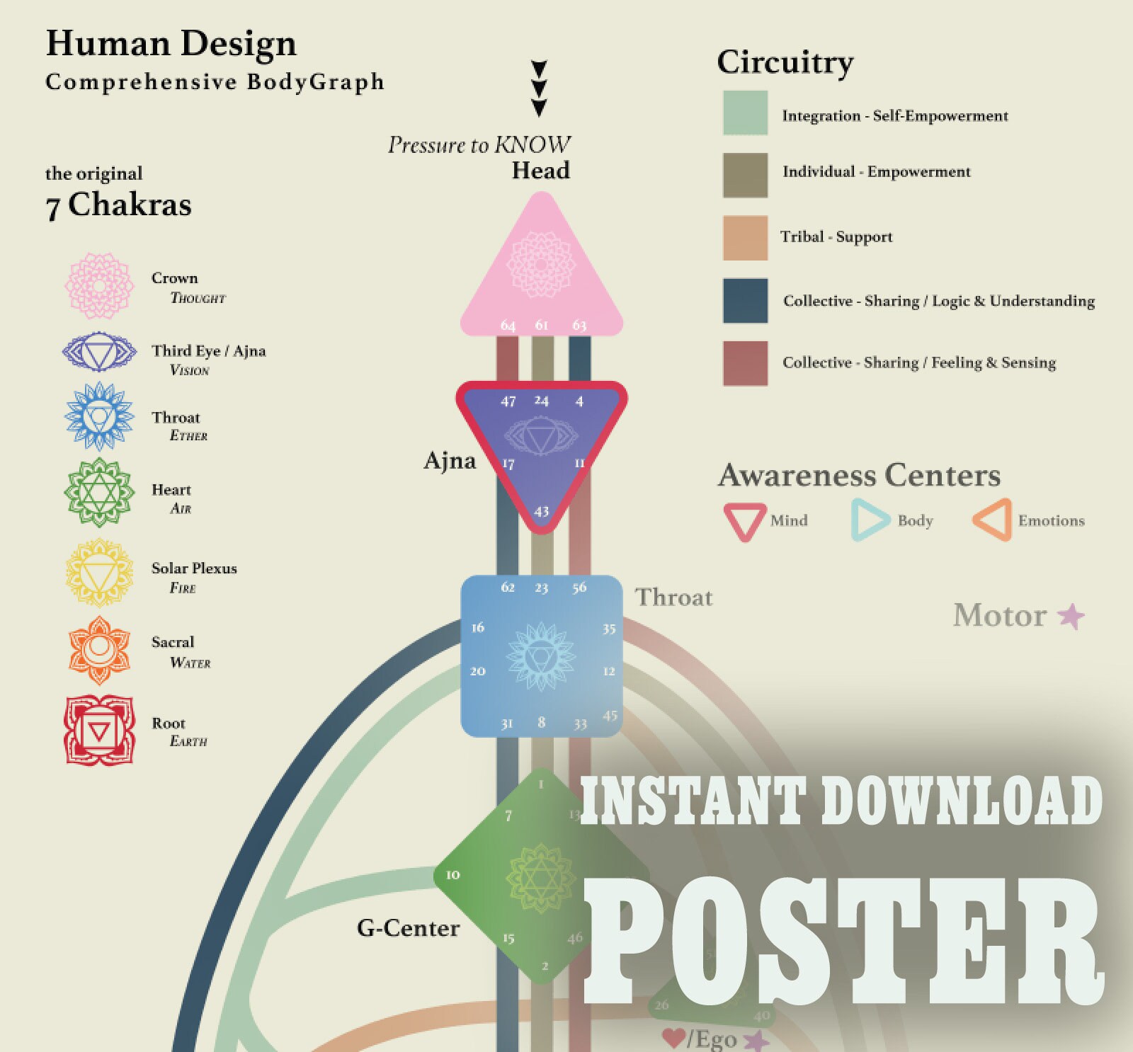 Human Design Chart Decoder DOWNLOAD Poster Comprehensive Bodygraph 