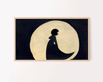 Samsung Frame TV art for Halloween, autumn, fall - Vintage, 1920s woman in the moon artwork, black and white digital art