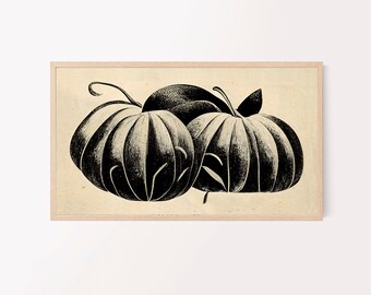 Halloween and Fall art for Samsung Frame TV -- pumpkin drawing digital art, digital download