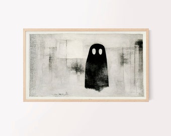 Halloween Ghost Spooky Digital Instant Download Art For Samsung TV Frame TV, abstract art black and white ghost