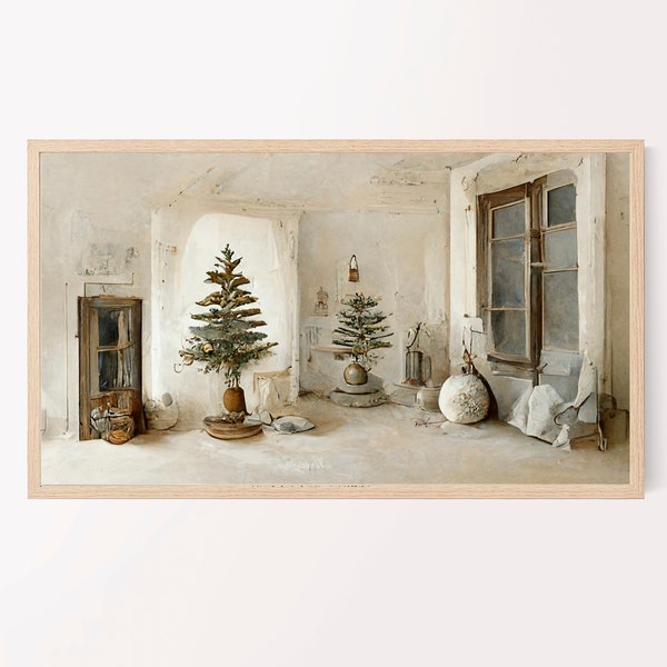 Christmas holiday Samsung frame TV art, christmas cottage antique, vintage artwork, instant download