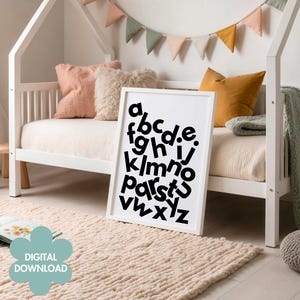 Black & White ABC Alphabet Print, Educational Nursery Wall Art, Toddler Learning Poster, Modern Playroom Decor, Preschool (Digital Download)