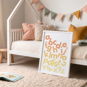 Orange & Yellow Alphabet Print, Educational Nursery Wall Art, Toddler Learning Poster, Modern Playroom Decor, Preschool (Digital Download)