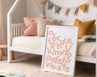Pastel Peach Alphabet Educational Children's Print: Colourful ABC Modern Kids Posters (Digital Download)