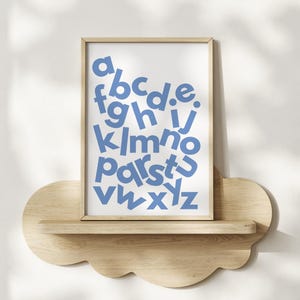 Montessori ABC Alphabet Print for Toddlers, Blue Nursery Wall Art, Educational Poster for Kids Room (Digital Download)
