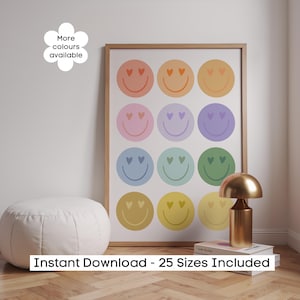 Colourful Happy Face Print, Modern Playroom Art, Nursery Wall Art, Bold Toddler Wall Art, Dopamine Decor, Kids Maximalist Wall Decor