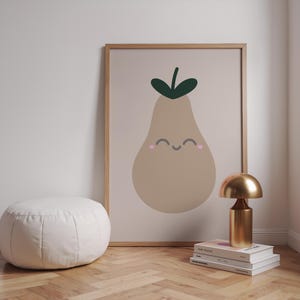 Stampa di una pera felice, stampa di una pera carina, stampa murale neutra per bambini, stampa murale di frutta per cameretta dei bambini, stampe di frutta, stampa di una pera neutra, stampa di frutta per cameretta dei bambini