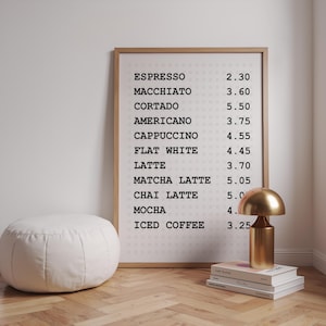 Impressão de cardápio de cafeteria, impressão de cafeteria, arte minimalista para cozinha, arte de parede de café, impressão retrô de café, pôster vintage de cozinha, decoração de cozinha